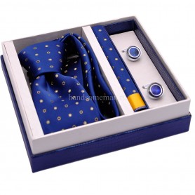 подарочный набор синий галстук с желтыми точками и запонки