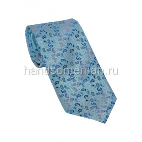Галстук небесно-голубой с цветами. 856